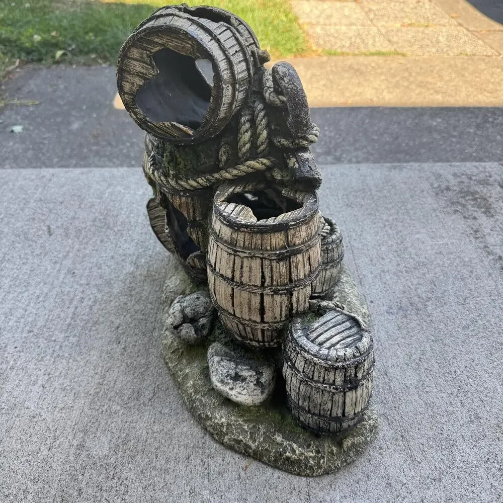 Large Aquarium Fish Tank Decor Anchor Barrels Cave Hideout Ornament 13 Inch